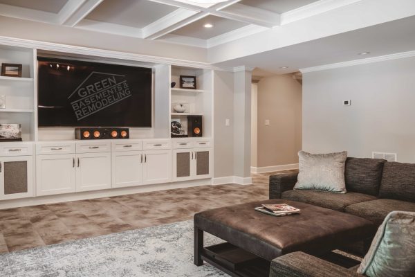 Basement renovation project Cherokee County GA completed with custom design